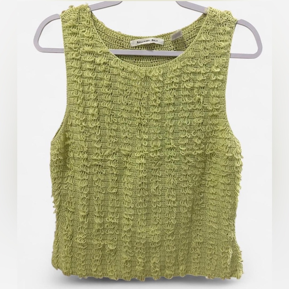 Ballinger Gold Lime Green Crochet Loop Knit Tank & Matching Scarf Set | Size M